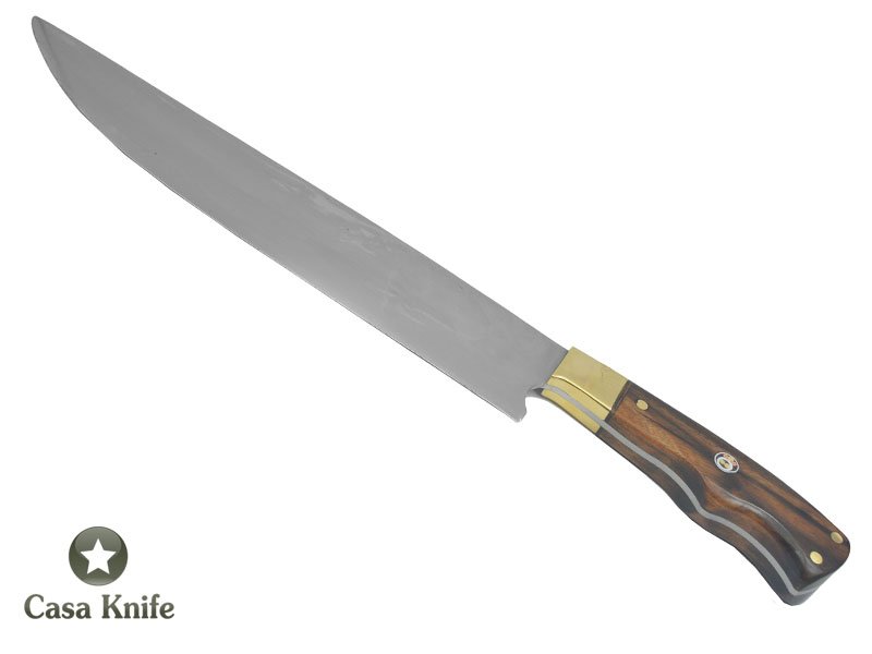 Faca Cheff para colecionador forjada em aço 5160. Empunhadura em Jacaranda Bahia. 38 cm