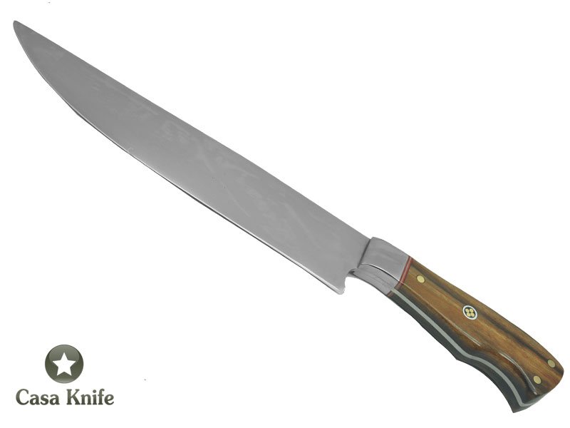 Faca Cheff para colecionador forjada em aço 5160. Empunhadura em Radica de Jabuticaba. 38 cm