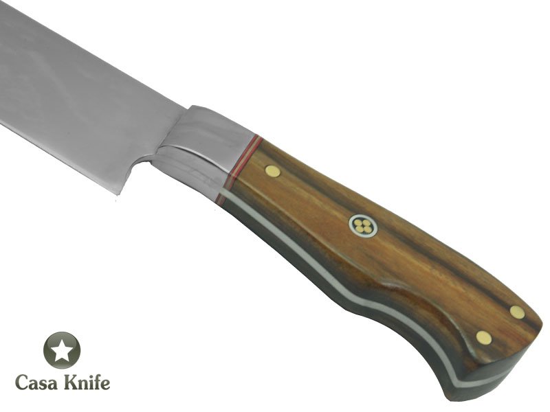 Faca Cheff para colecionador forjada em aço 5160. Empunhadura em Radica de Jabuticaba. 38 cm