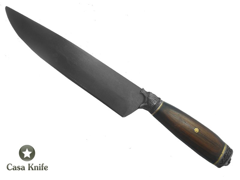 Faca Cheff Monte Cristo para colecionador forjada em aço 5160 fosfatizado. Empunhadura em Madeira Imbuia. 34 cm