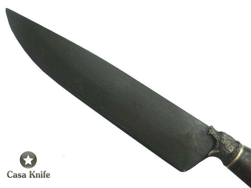 Faca Cheff Monte Cristo para colecionador forjada em aço 5160 fosfatizado. Empunhadura em Madeira Imbuia. 34 cm