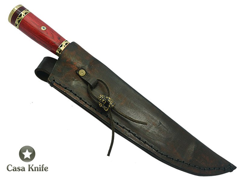Faca Cheff para colecionador forjada em aço damasco. Empunhadura em Pakawood, 31 cm.