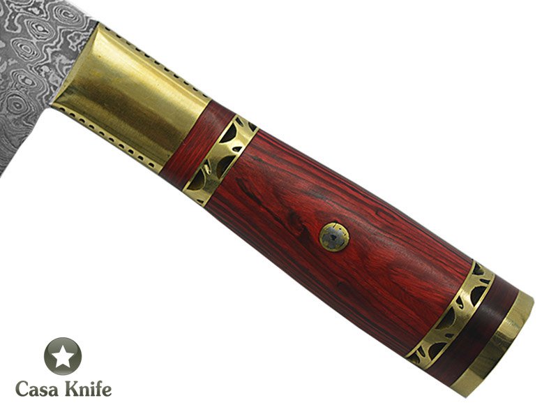 Faca Cheff para colecionador forjada em aço damasco. Empunhadura em Pakawood, 31 cm.