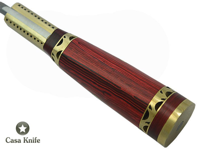 Faca Cheff para colecionador forjada em aço damasco. Empunhadura em Pakawood, 31 cm.