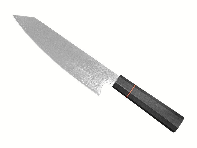 Faca cheff para colecionador forjada em aço damasco. Empunhadura em madeira estabilizada, 34 cm