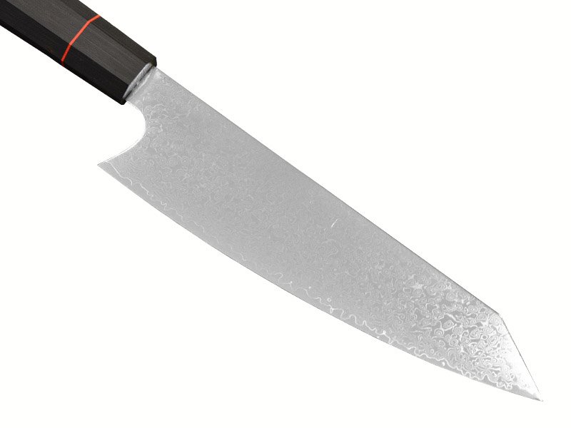 Faca cheff para colecionador forjada em aço damasco. Empunhadura em madeira estabilizada, 34 cm