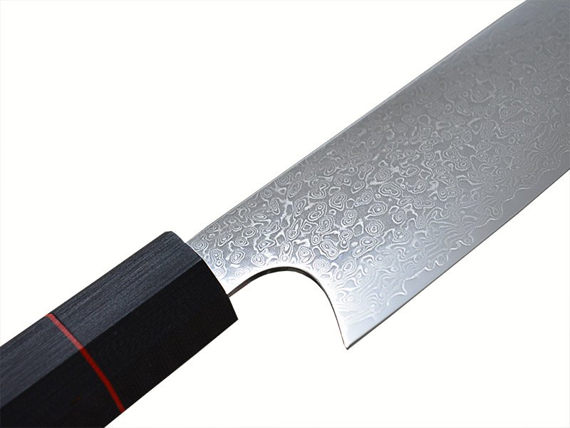 Faca cheff para colecionador forjada em aço damasco. Empunhadura em madeira estabilizada, 34 cm