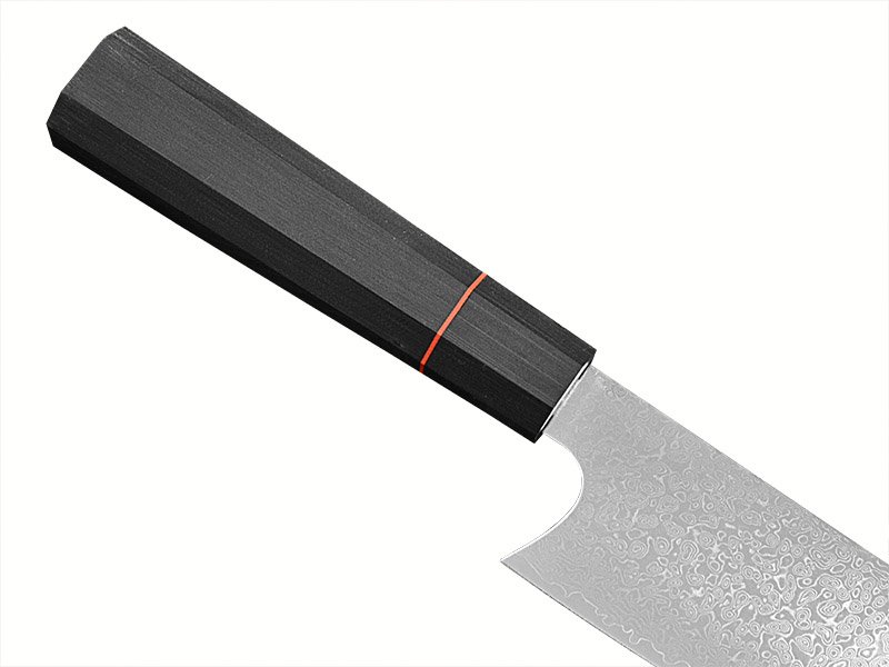 Faca cheff para colecionador forjada em aço damasco. Empunhadura em madeira estabilizada, 34 cm