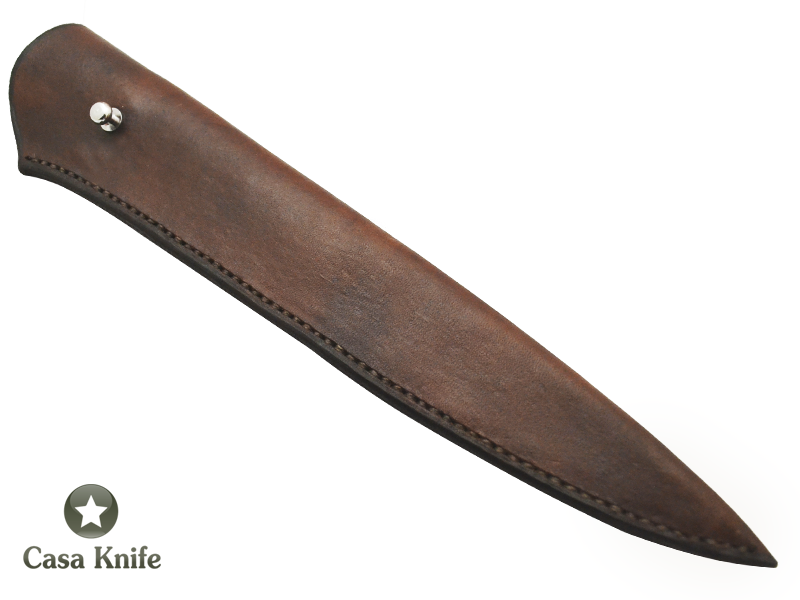 Faca Cheff para colecionador forjado em aço San Mai com 10 polegadas com oxidaçao preta. Empunhadura em Spalted de louro fáia estabilizado,39 cm