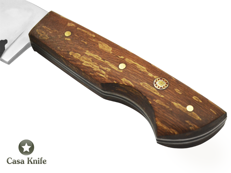 Faca Cheff para colecionador forjado em aço San Mai com 10 polegadas com oxidaçao preta. Empunhadura em Spalted de louro fáia estabilizado,39 cm