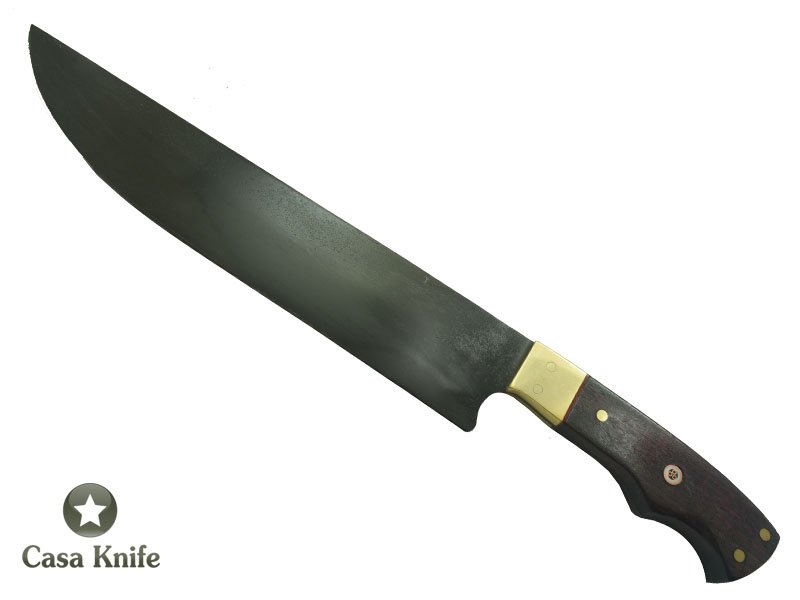 Faca Cheff para colecionador forjado em aço 5160 com oxidação preta. Empunhadura em Rochinho do Pará, 38 cm