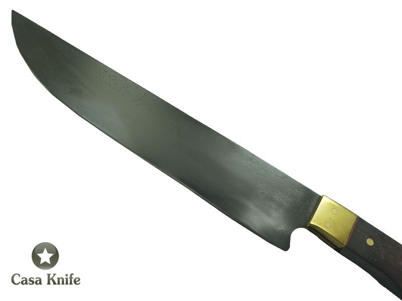 Faca Cheff para colecionador forjado em aço 5160 com oxidação preta. Empunhadura em Rochinho do Pará, 38 cm