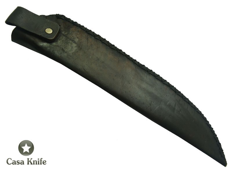 Faca Cheff para colecionador forjado em aço 5160 com oxidação preta. Empunhadura em Rochinho do Pará, 38 cm