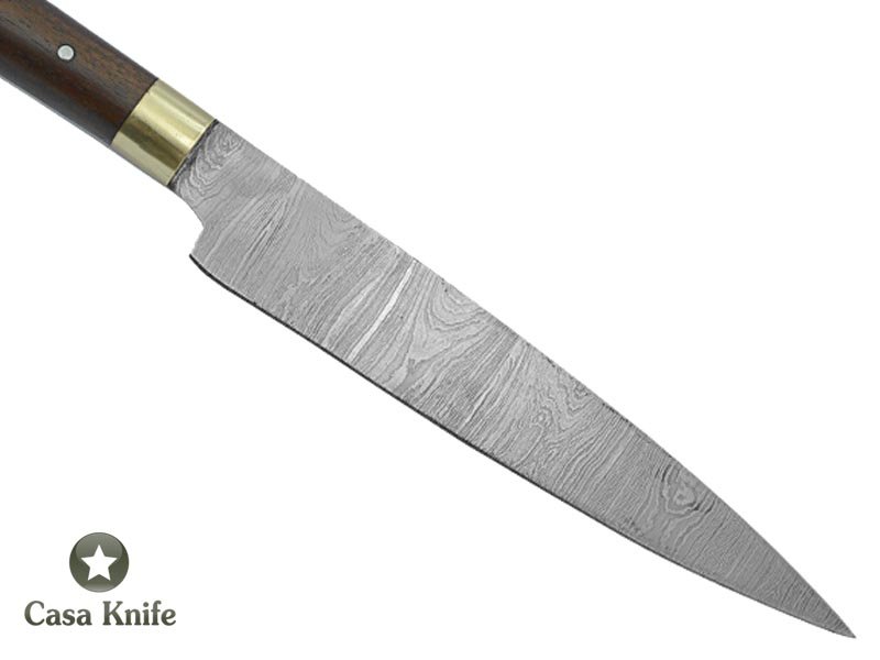 Faca Cheff para colecionador forjada em aço damasco. Empunhadura em madeira de Braúna, 24 cm