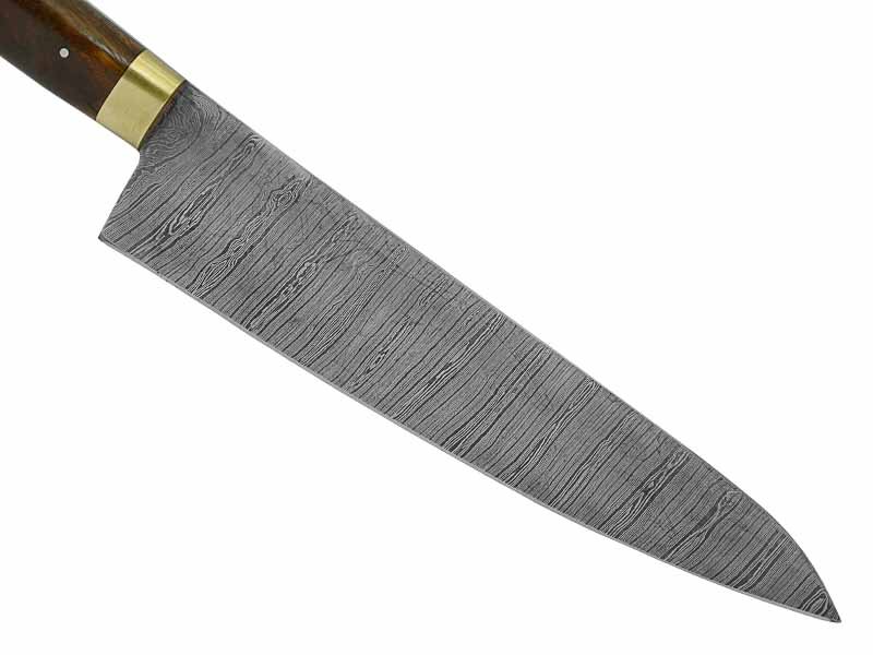 Faca Cheff para colecionador forjado em aço damasco. Empunhadura em madeira de canela preta, 38 cm