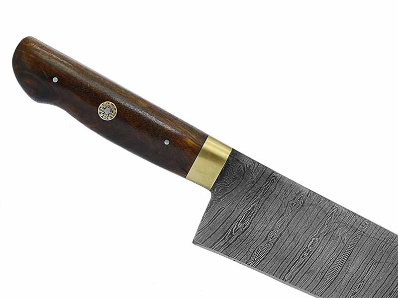 Faca Cheff para colecionador forjado em aço damasco. Empunhadura em madeira de canela preta, 38 cm