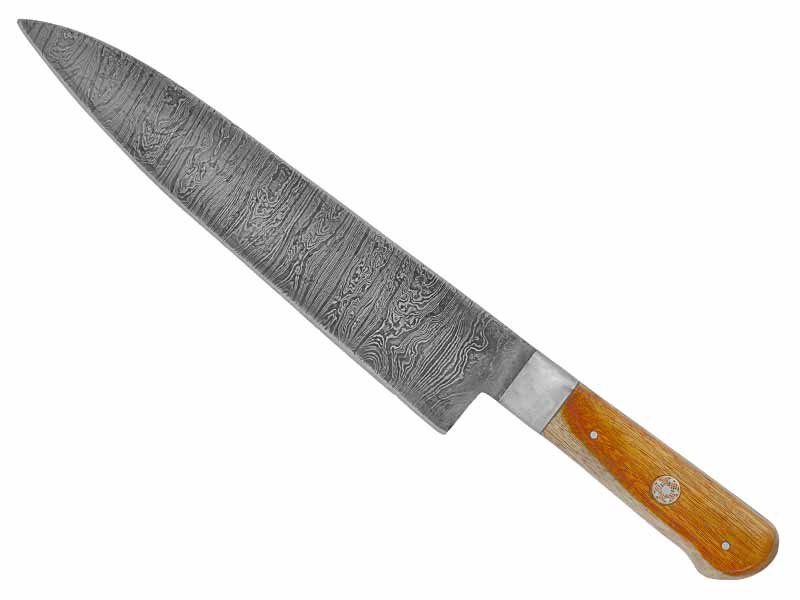 Faca Cheff para colecionador forjado em aço damasco. Empunhadura em madeira de guarapeira, 34 cm