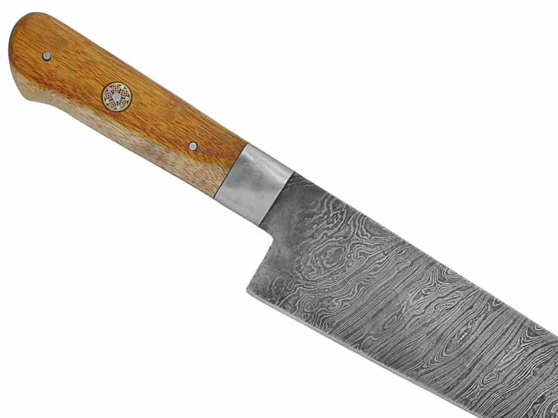 Faca Cheff para colecionador forjado em aço damasco. Empunhadura em madeira de guarapeira, 34 cm