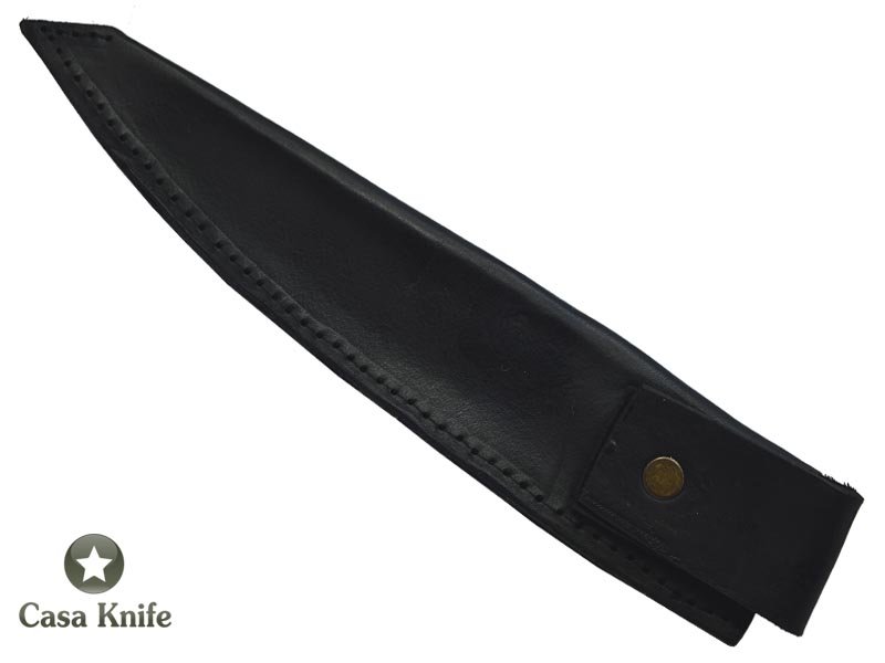 Faca Cheff para colecionador forjada em aço damasco. Empunhadura em madeira de guarapeira, 24 cm