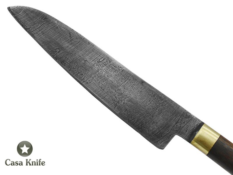 Faca Cheff para colecionador forjado em aço damasco. Empunhadura em madeira de Jacarandá da Bahia, 25 cm
