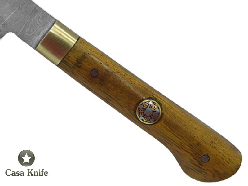 Faca Cheff para colecionador forjada em aço damasco. Empunhadura em madeira de Jaqueira, 24 cm