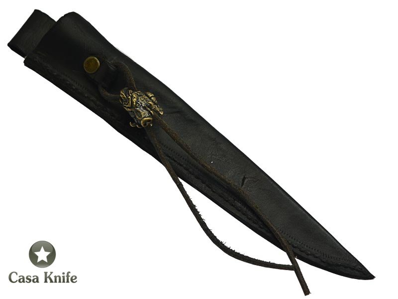 Faca Cheff para colecionador forjado em aço damasco. Empunhadura em madeira de peroba rosa, 24 cm