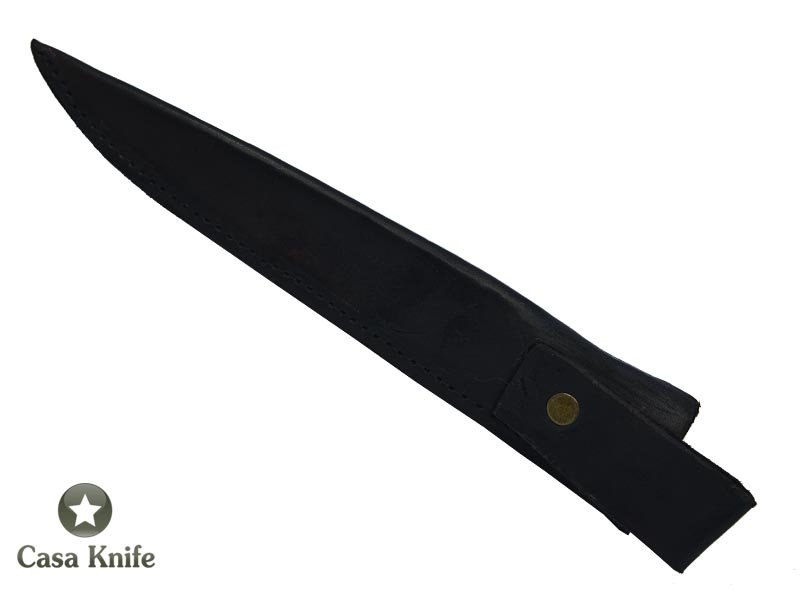 Faca Cheff para colecionador forjado em aço damasco. Empunhadura em madeira de peroba rosa, 24 cm