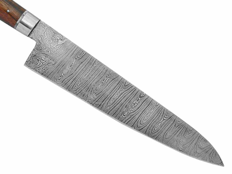 Faca Cheff para colecionador forjado em aço damasco. Empunhadura em madeira de tapicurú, 38 cm
