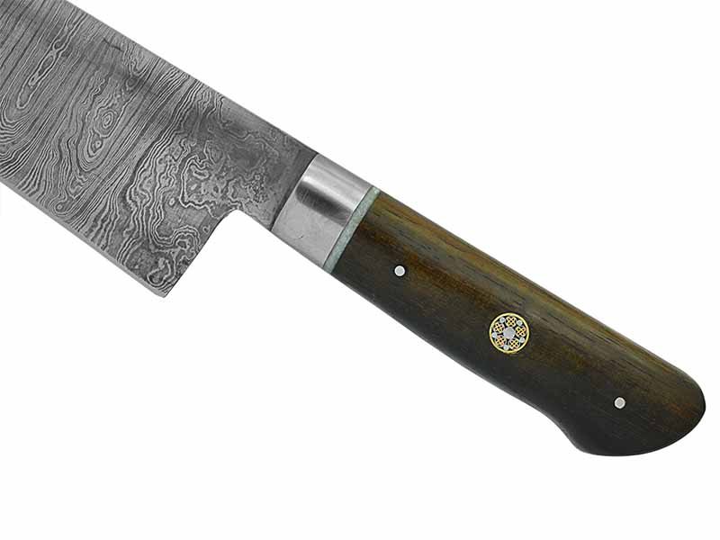 Faca Cheff para colecionador forjado em aço damasco. Empunhadura em madeira de tapicurú, 38 cm