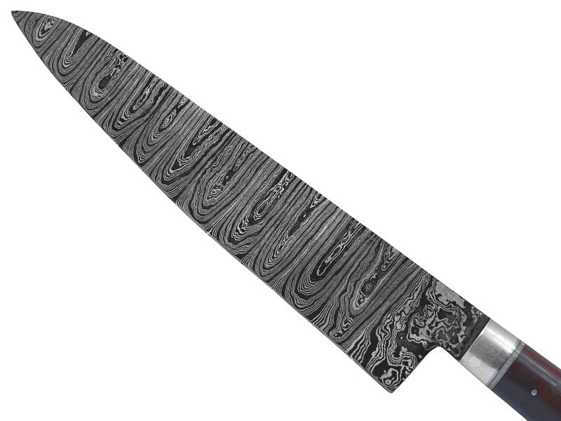 Faca Cheff para colecionador forjado em aço damasco. Empunhadura em madeira de tapicurú, 38 cm
