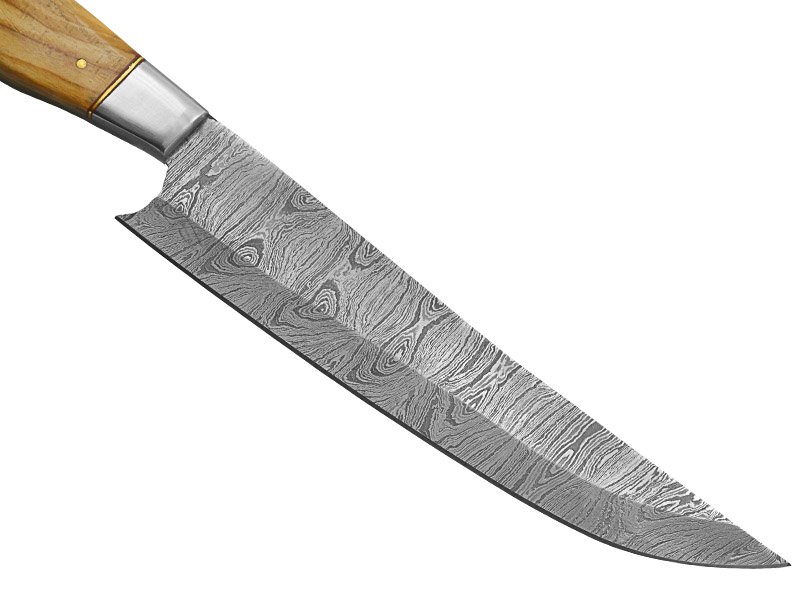 Faca Cheff para colecionador forjado em aço damasco. Empunhadura em oliveira, 32 cm