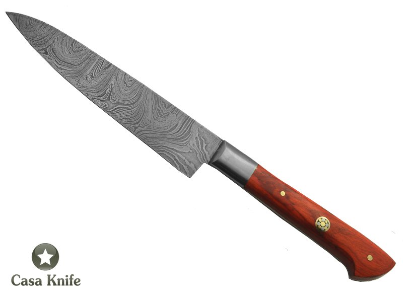 Faca Cheff para colecionador forjado em aço damasco. Empunhadura em Pakawood, 25 cm