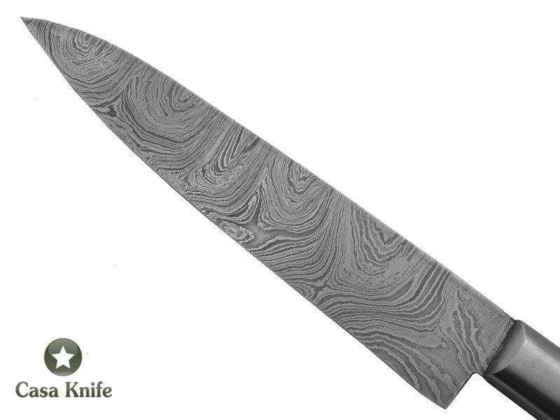 Faca Cheff para colecionador forjado em aço damasco. Empunhadura em Pakawood, 25 cm