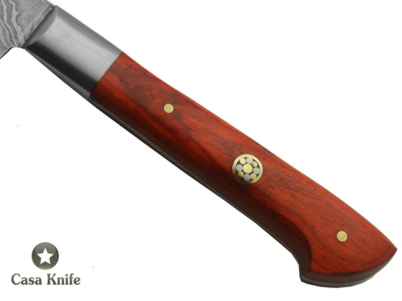 Faca Cheff para colecionador forjado em aço damasco. Empunhadura em Pakawood, 25 cm