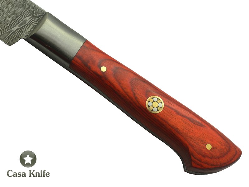 Faca Cheff para colecionador forjado em aço damasco. Empunhadura em Pakawood, 24 cm