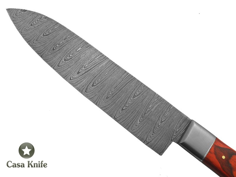 Faca Cheff para colecionador forjado em aço damasco. Empunhadura em Pakawood, 28 cm