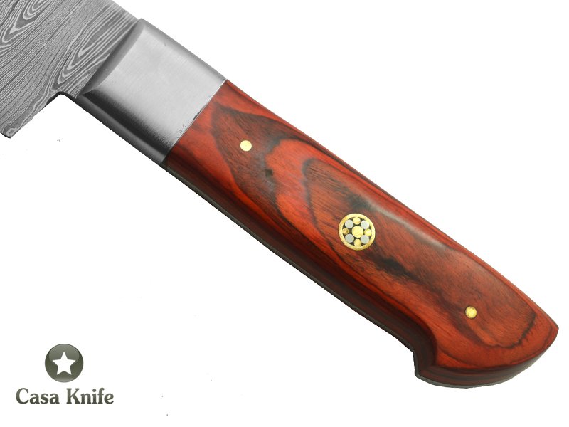Faca Cheff para colecionador forjado em aço damasco. Empunhadura em Pakawood, 28 cm
