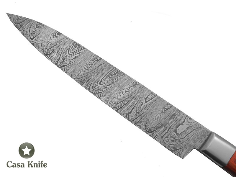 Faca Cheff para colecionador forjado em aço damasco. Empunhadura em Pakawood, 31 cm
