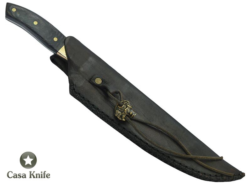 Faca cheff para colecionador forjado em aço damasco. Empunhadura em Pakawood, 32 cm