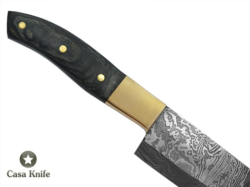 Faca cheff para colecionador forjado em aço damasco. Empunhadura em Pakawood, 32 cm