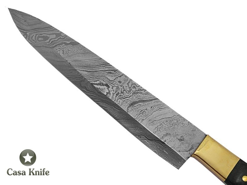 Faca cheff para colecionador forjado em aço damasco. Empunhadura em Pakawood, 32 cm