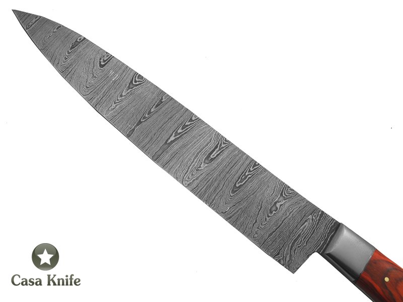Faca Cheff para colecionador forjado em aço damasco. Empunhadura em Pakawood, 34 cm