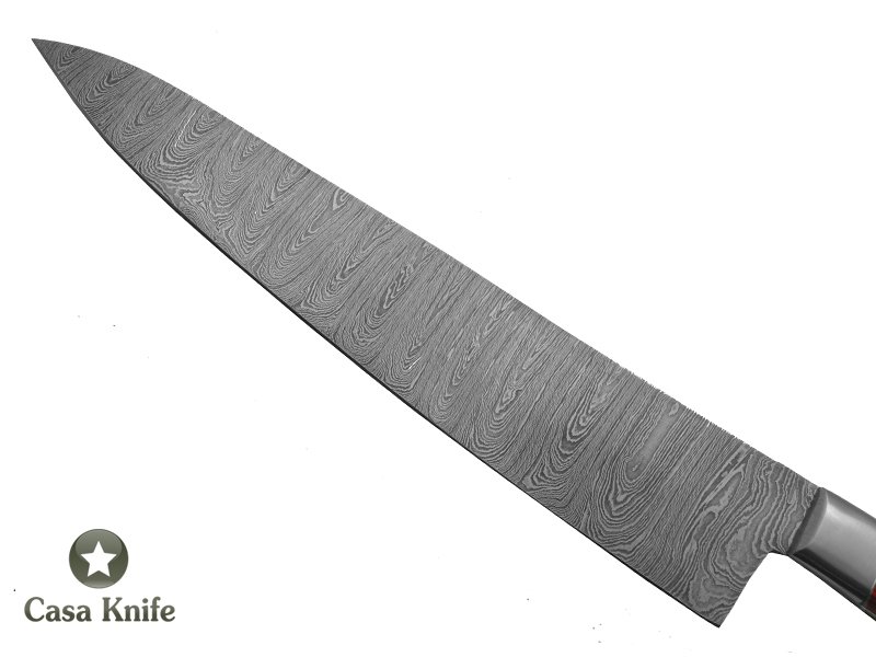 Faca Cheff para colecionador forjado em aço damasco. Empunhadura em Pakawood, 38 cm