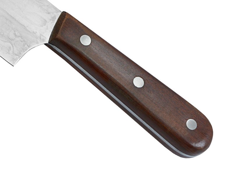 Faca Cheff para colecionador forjado em aço damasco. Empunhadura em madeira de cedro, 31 cm