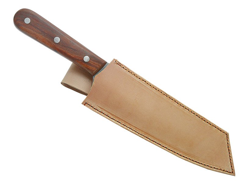 Faca Cheff para colecionador forjado em aço damasco. Empunhadura em madeira de cedro, 31 cm