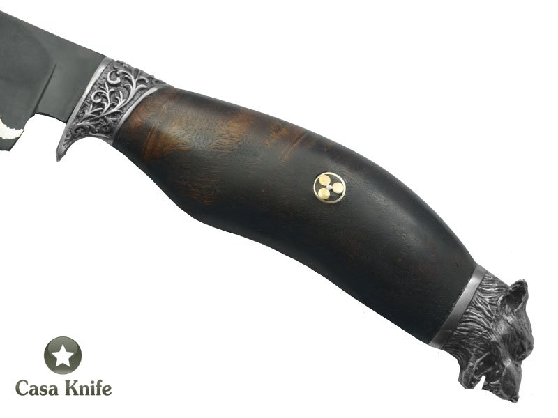 Faca Cheff para colecionador forjado em aço Go May 10 polegadas com oxidaçao preta. Empunhadura em Radica de Ibuia, 40 cm