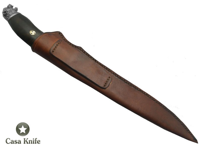 Faca Cheff para colecionador forjado em aço Go May 10 polegadas com oxidaçao preta. Empunhadura em Radica de Ibuia, 40 cm