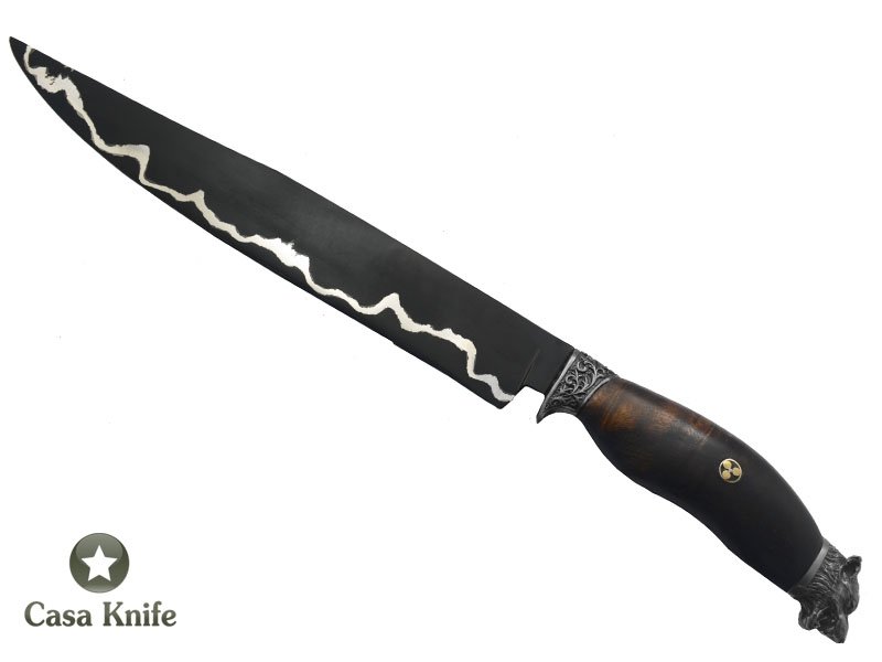 Faca Cheff para colecionador forjado em aço Go May 10 polegadas com oxidaçao preta. Empunhadura em Radica de Ibuia, 40 cm