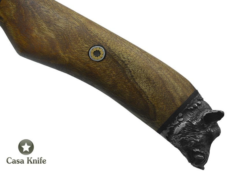 Faca churrasco Monte Cristo para colecionador forjado em aço 1080 fosfatizado. Empunhadura em Canela, 38 cm