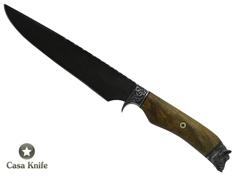 Faca churrasco Monte Cristo para colecionador forjado em aço 1080 fosfatizado. Empunhadura em Canela, 38 cm
